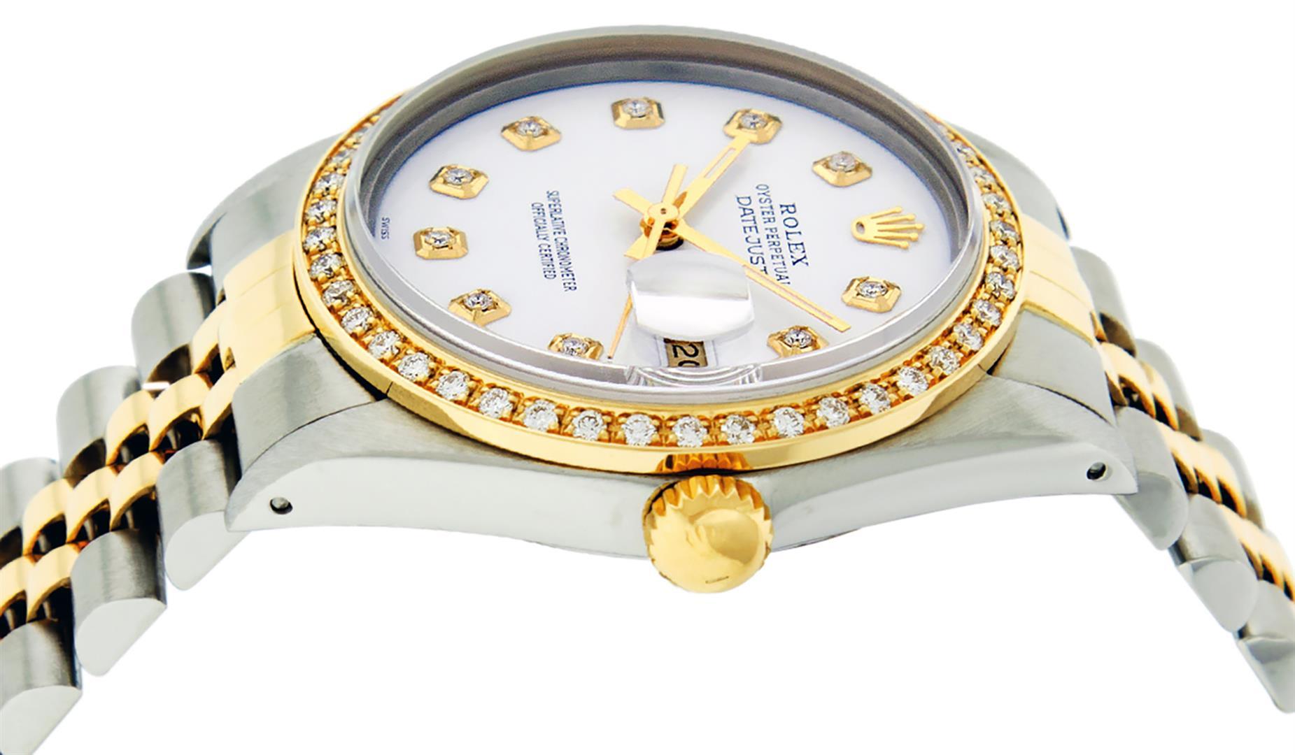 Rolex Mens Two Tone 36MM White Diamond Dial Datejust Wristwatch