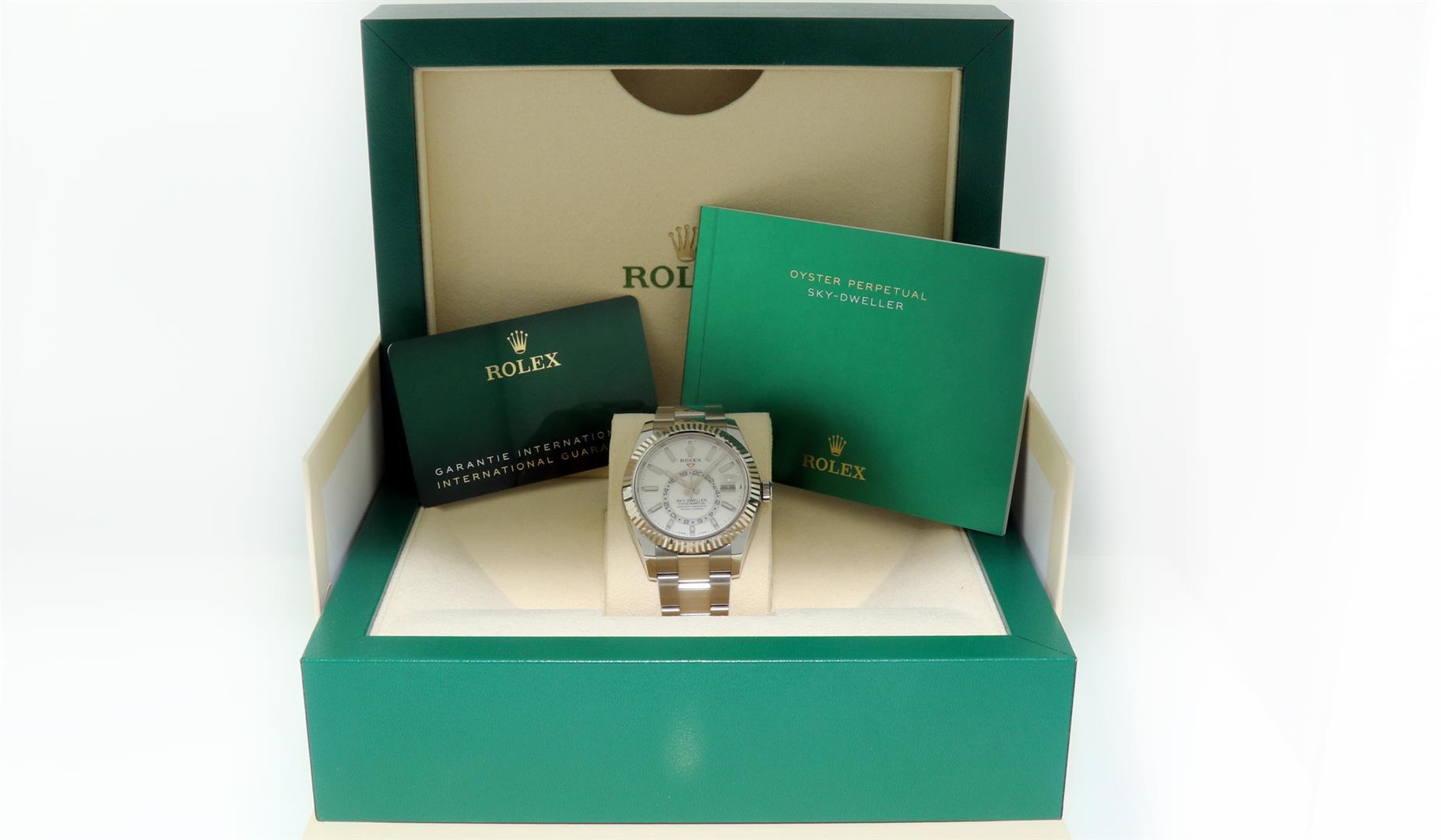 Rolex Mens Stainless Steel White Dial Sky Dweller 42MM With Rolex Box And Papers