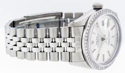 Rolex Mens Stainless Steel Silver Index Diamond Bezel Datejust Wristwatch 36MM