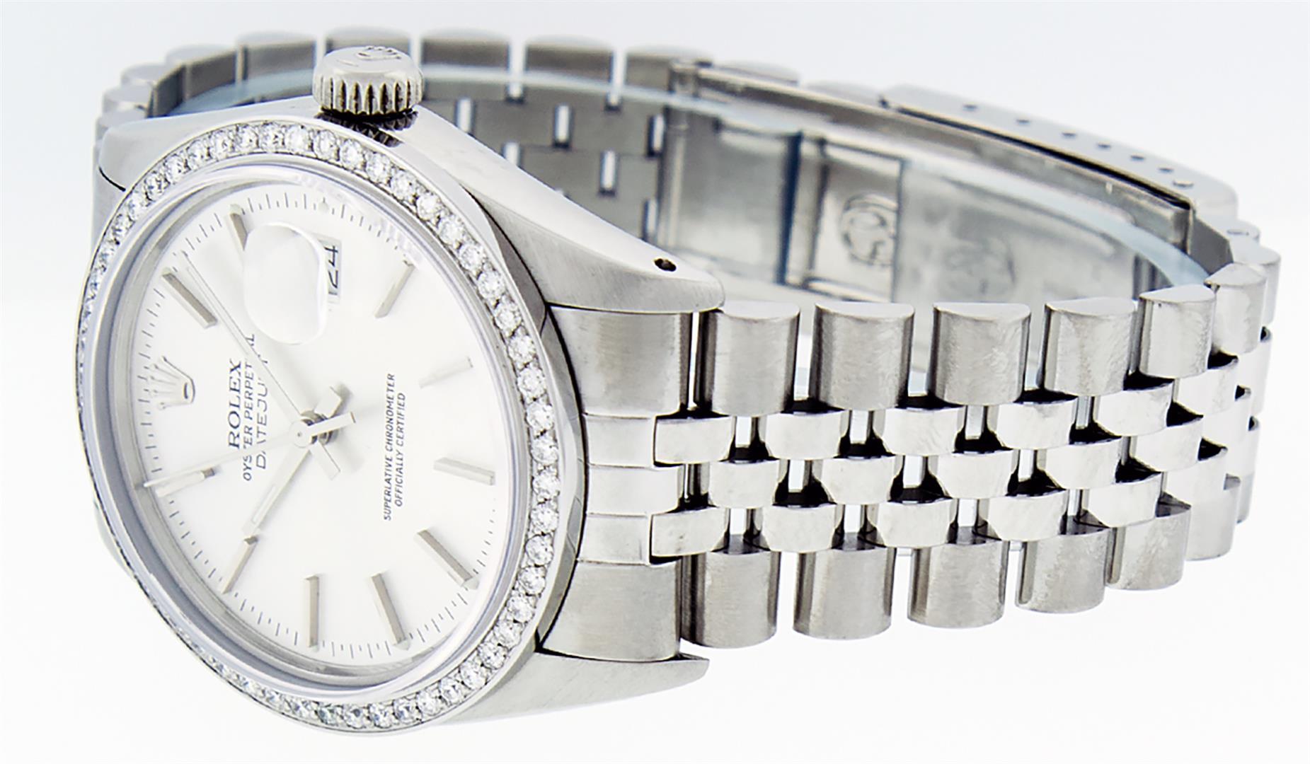 Rolex Mens Stainless Steel Silver Index Diamond Bezel Datejust Wristwatch 36MM