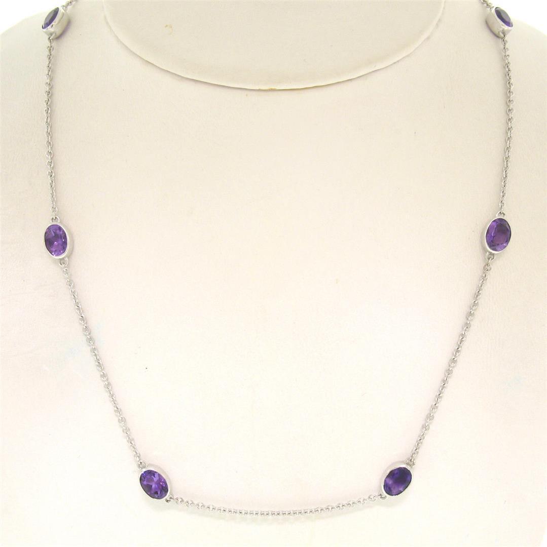 14k White Gold 19.72 ctw 18 Station Oval Amethyst by the Yard 38" Chain Necklace