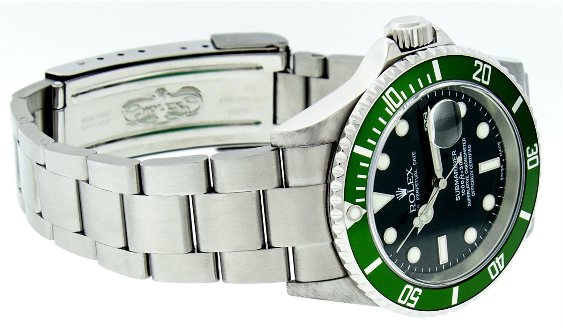 Rolex Mens Stainless Steel Black Dial Green Insert Anniversay Edition Submariner