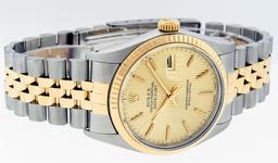 Rolex Mens 2T 14K Gold And Steel Champagne Tapestry Datejust Wristwatch 36MM