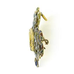 Vintage 14k Gold Oval Citrine Multi Color Enamel Serpent Snake Brooch Pendant