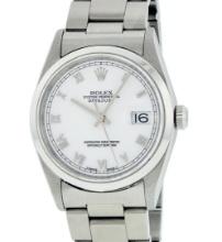 Rolex Mens Stainless Steel Sapphire White Roman Datejust With Oyster Band 36MM