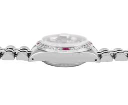 Rolex Ladies Quickset Stainless Steel 18K White Gold Diamond And Ruby Datejust W