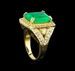 14KT Yellow Gold 9.19 ctw Emerald and Diamond Ring