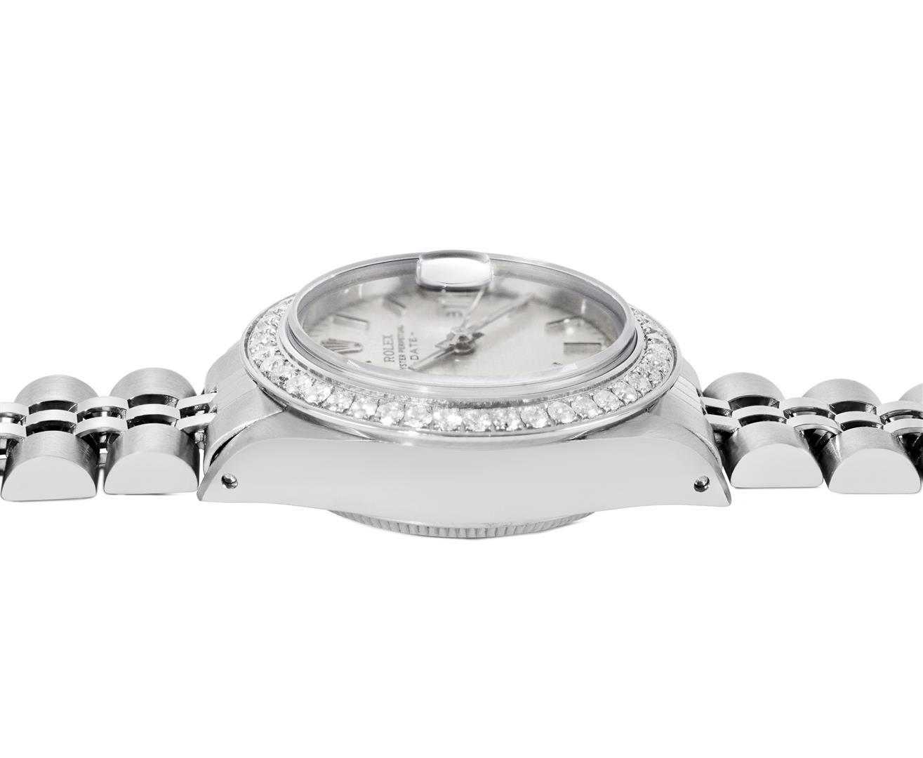 Rolex Ladies Stainless Steel Silver Index Steel Diamond Bezel Date Watch With Ro