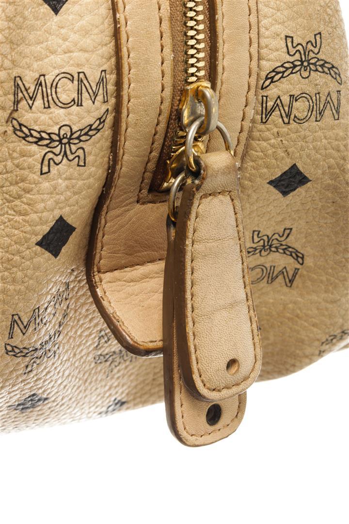 MCM Beige Visetos Leather Shoulder Bag