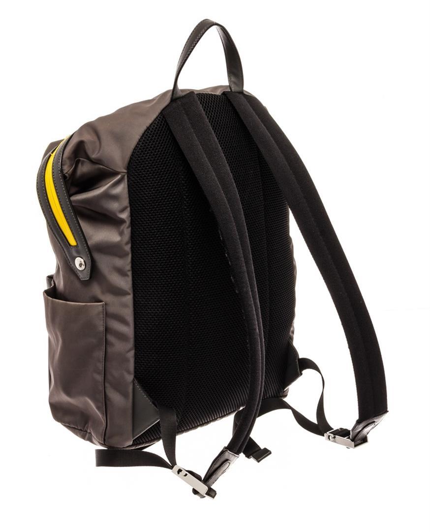 Fendi Grey Yellow Leather and Nylon Backpack