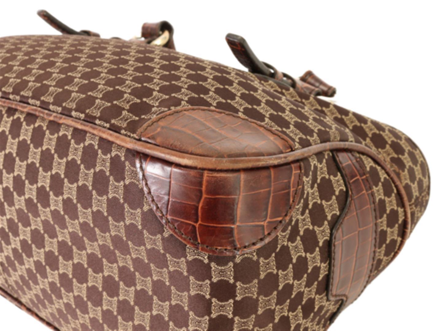 Celine Brown Canvas & Snake Embossed Leather Boogie Bag