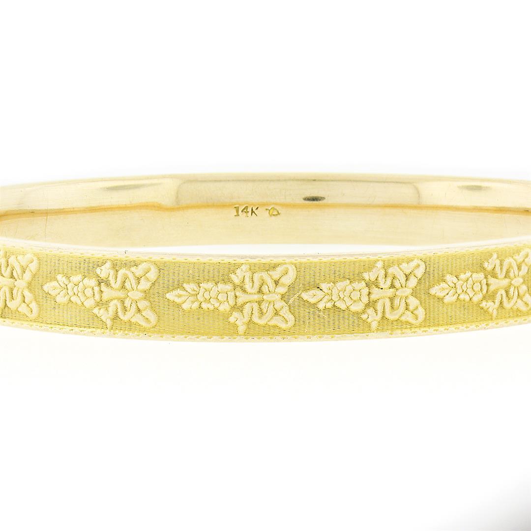 Antique Art Nouveau 14K Gold 7" Floral Repousse Textured Slip On Bangle Bracelet