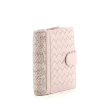Bottega Veneta French Wallet Intrecciato Nappa with Snakeskin Compact Pink
