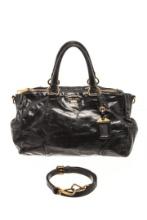 Prada Black Shine Leather 2Way Satchel Bag