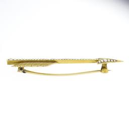 Antique Art Nouveau Solid 14k Yellow Gold Detailed Seed Pearl Arrow Pin Brooch