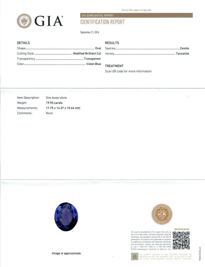 GIA Cert 19.95 ctw Tanzanite and Diamond Ring - 14KT White Gold