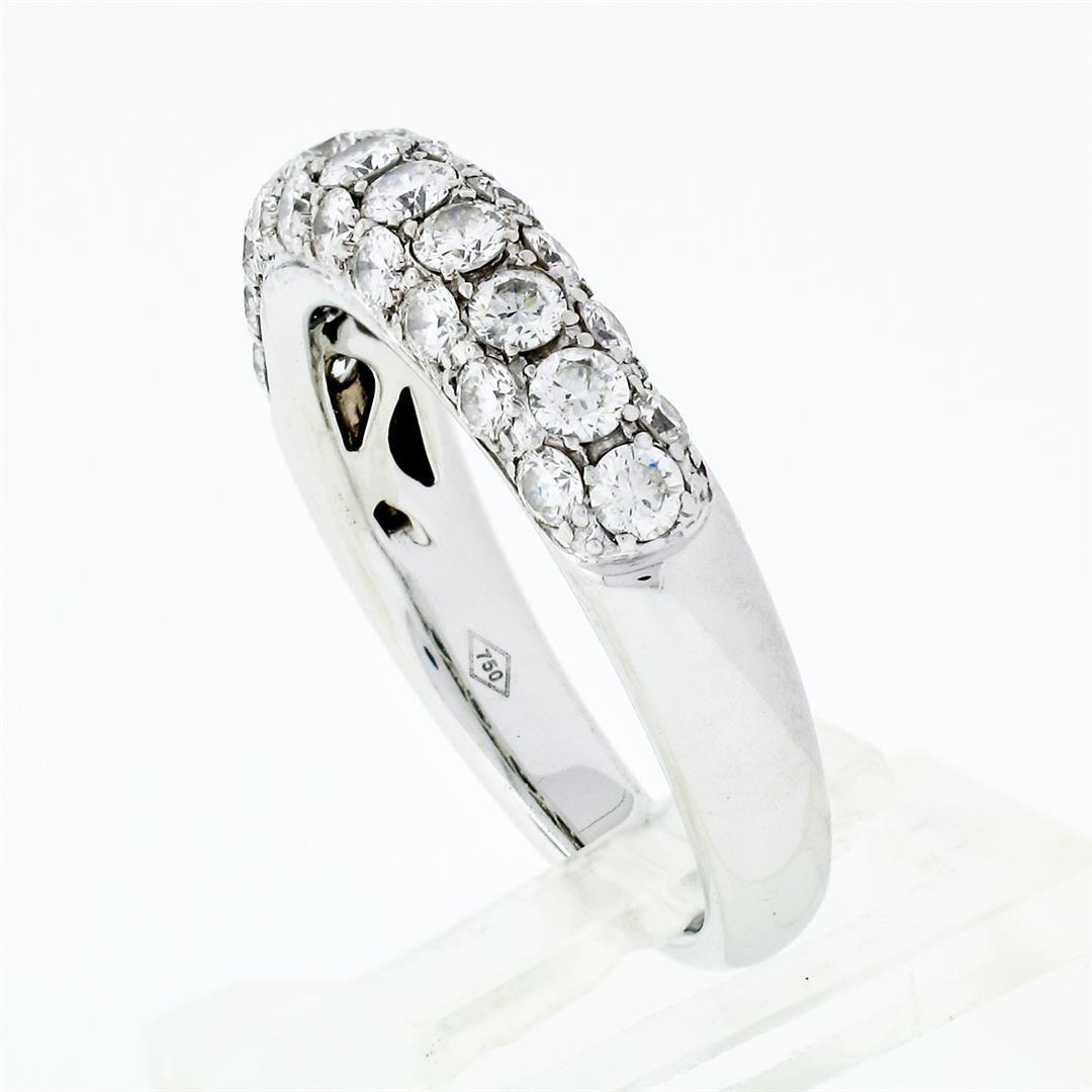 Fancy 18K White Gold 1.15 ctw Round Pave Diamond 4.75mm Domed Wedding Band Ring
