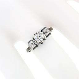 Antique Art Deco French 18k Gold Illusion Old Cushion Diamond Engagement Ring