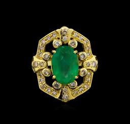 14KT Yellow Gold 3.73 ctw Emerald and Diamond Ring