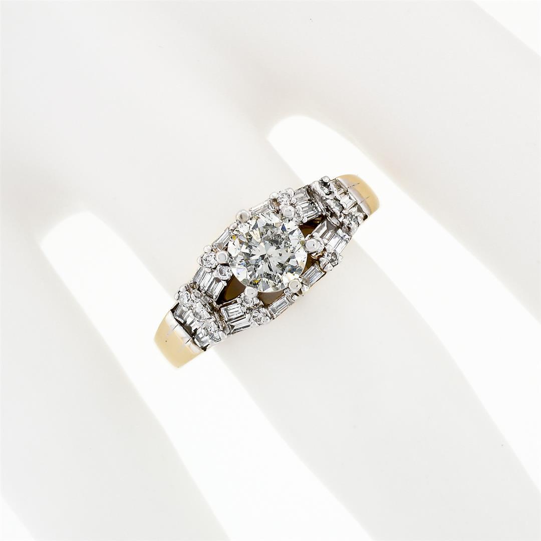 14k TT Gold 1.48 ctw Round Brilliant & Baguette Cut Diamond Engagement Band Ring