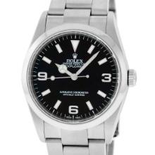 Rolex Mens Stainless Steel Black Dial Oyster Band 36mm Explorer Wristwatch