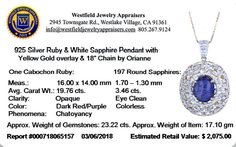 19.76 ctw Ruby and 3.46 ctw White Sapphire Pendant