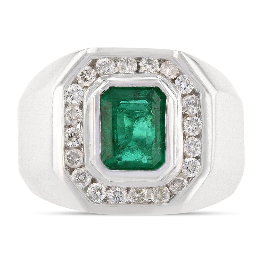 2.10 ctw Emerald and 0.45 ctw Diamond 14K White Gold Ring