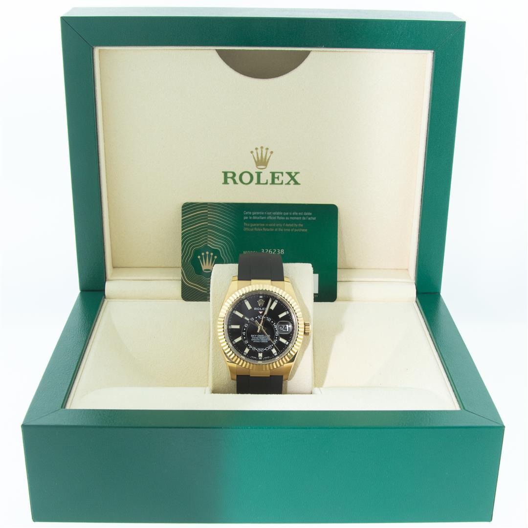 Rolex Mens Yellow Gold Sky Dweller 42MM On Oyster Flex Band With Box And Papers