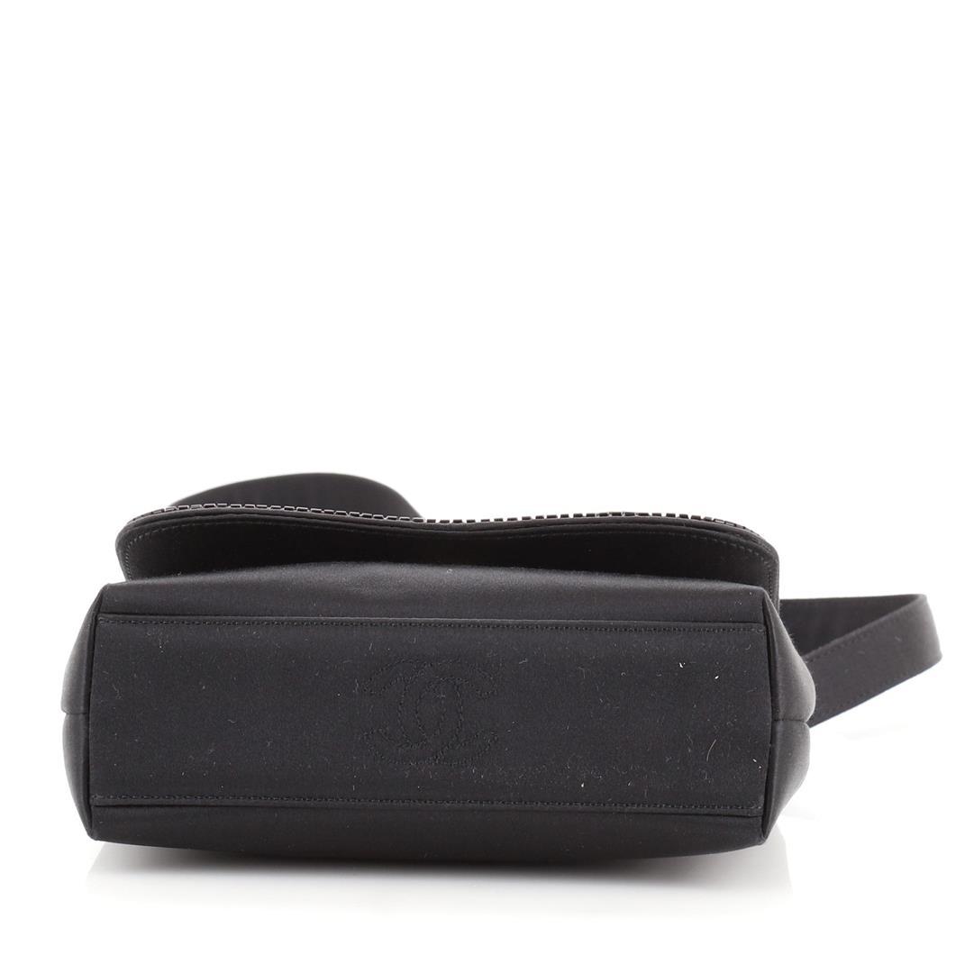 Chanel VIntage Curved Flap Crossbody Beaded Satin Mini Black