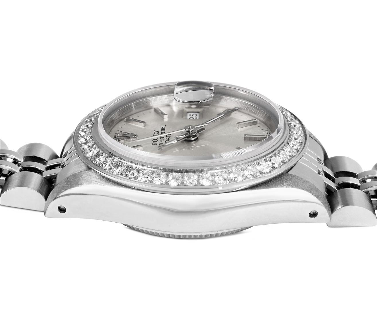 Rolex Ladies Quickset Stainless Steel Silver Index Diamond Bezel Date Watch
