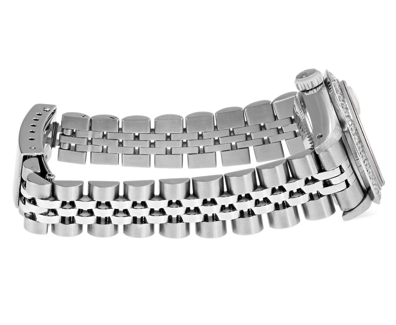 Rolex Ladies Quickset Stainless Steel Silver Index Diamond Bezel Date Watch