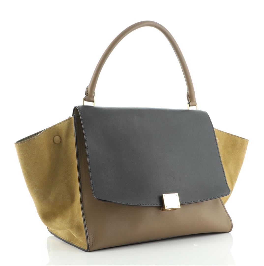 Celine Trapeze Bag Tricolor Calfskin Leather And Suede