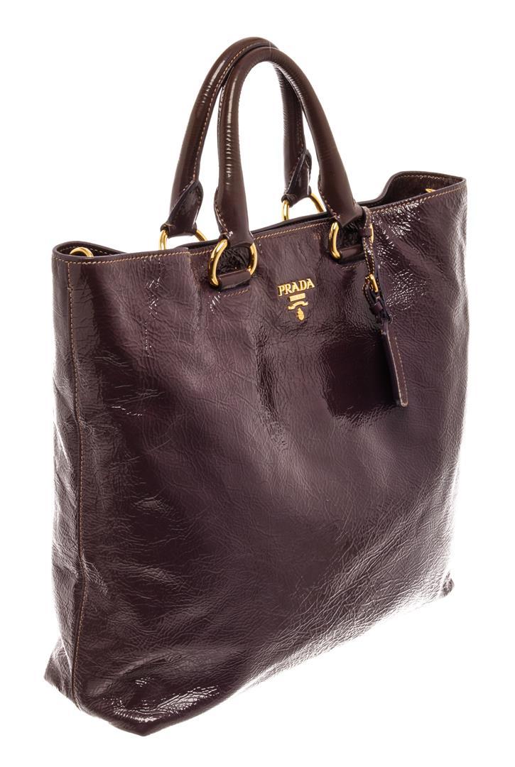 Prada Cacao Brown Patent Leather Tote Bag