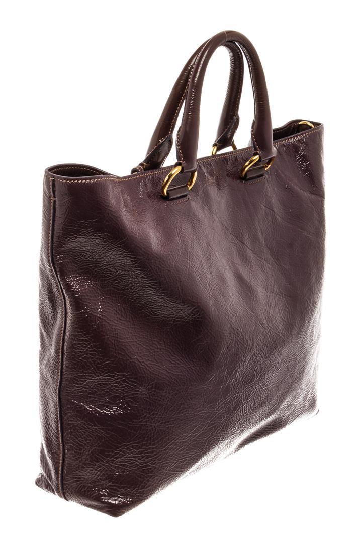 Prada Cacao Brown Patent Leather Tote Bag