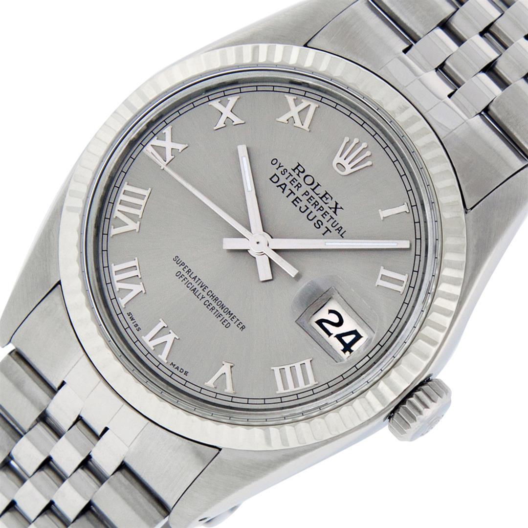 Rolex Mens Stainless Steel 36MM Slate Grey Roman Datejust Wristwatch