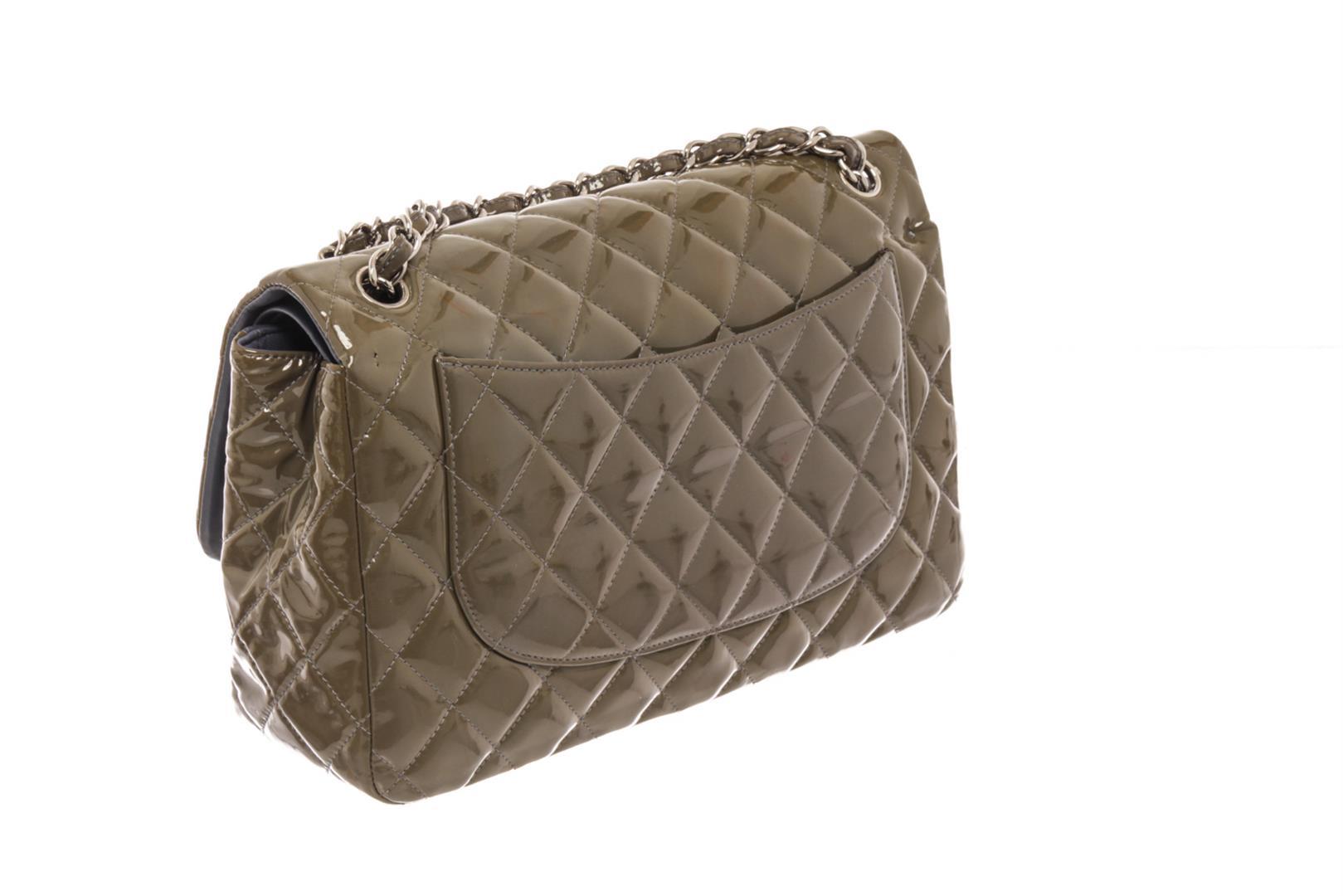 Chanel Dark Green Quilted Caviar Leather Jumbo Double Flap Shoulder Bag