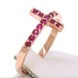 NEW Solid 14k Rose Gold 0.25 ctw Round Cut Blood Red Ruby Curved Cross Band Ring