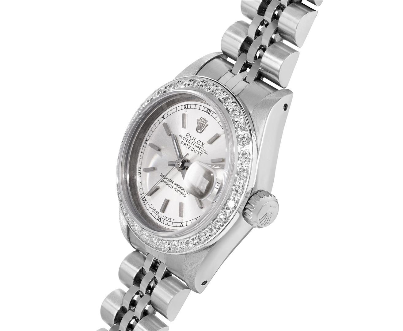 Rolex Ladies Quickset 18K White Gold Diamond Bezel Datejust Watch With Rolex Box