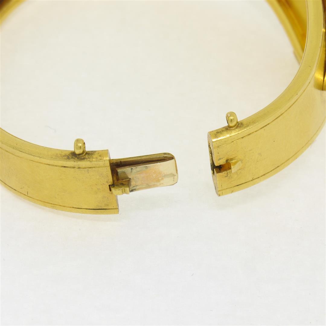 Antique Victorian Etruscan 18K Gold Natural Pearl w/ Enamel Open Bangle Bracelet