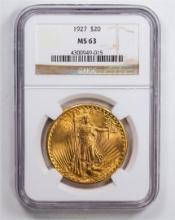 1927 $20 Double Eagle Gold Coin NGC MS63