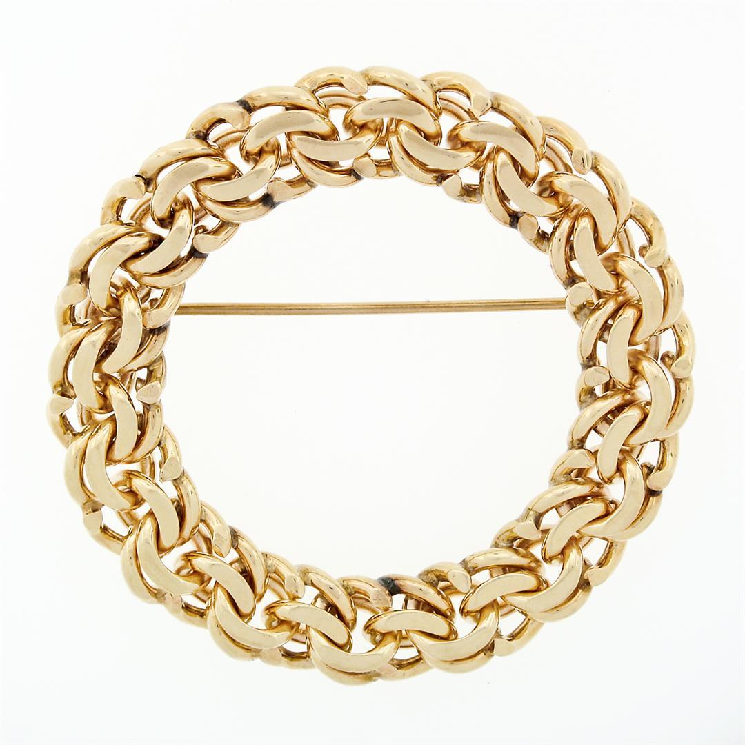 Vintage Tiffany & Co. 14k Yellow Gold Multi Chain Link Circle Wreath Brooch Pin
