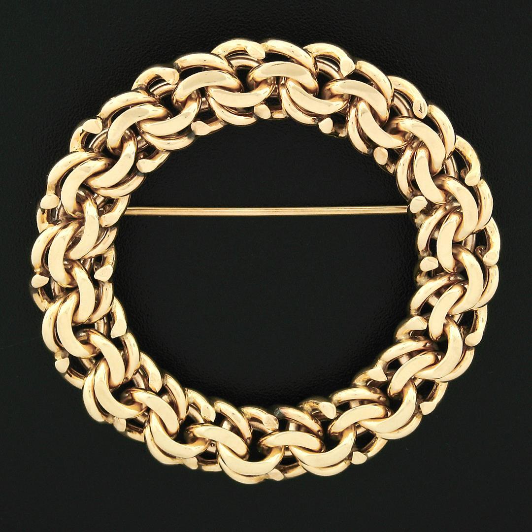 Vintage Tiffany & Co. 14k Yellow Gold Multi Chain Link Circle Wreath Brooch Pin