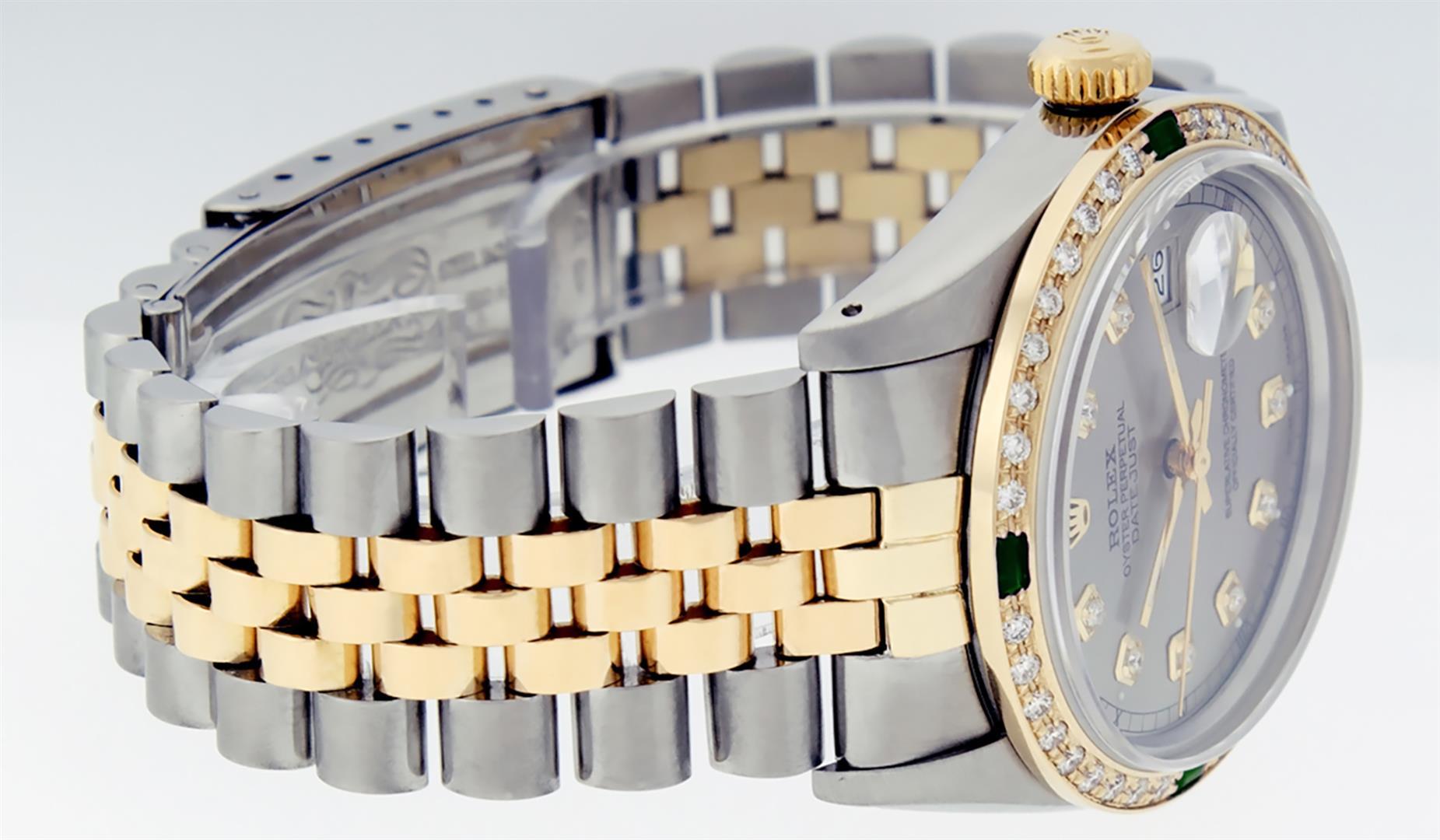 Rolex Mens Two Tone Slate Grey Diamodn And Emerald Datejust Wristwatch