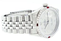 Rolex 36MM Stainless Steel Gray Diamond & White Gold Ruby Datejust Wristwatch