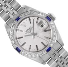 Rolex Ladies Stainless Steel Silver Index Dial Diamond And Sapphire Date Watch