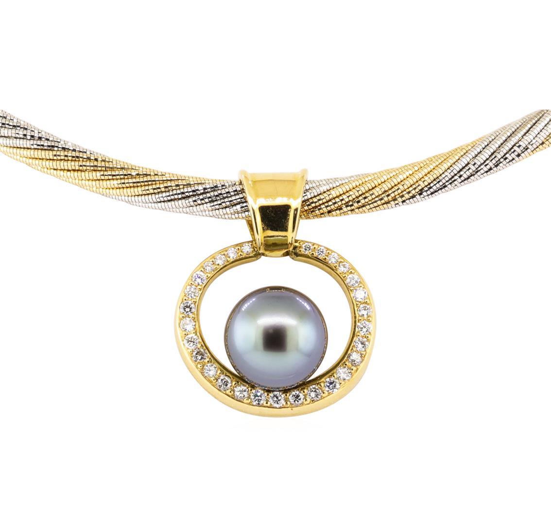 0.36 ctw Diamond and Pearl Pendant And Chain - 14 & 18KT Yellow And White Gold