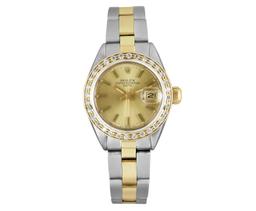 Rolex Ladies 2Tone Gold And Seel 18K Diamond Bezel Date Watch With Rolex Box
