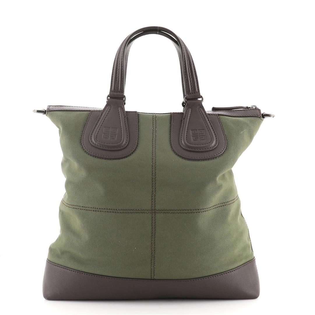 Givenchy Nightingale Flat Shopper Tote Canvas with Leather Brown, Green