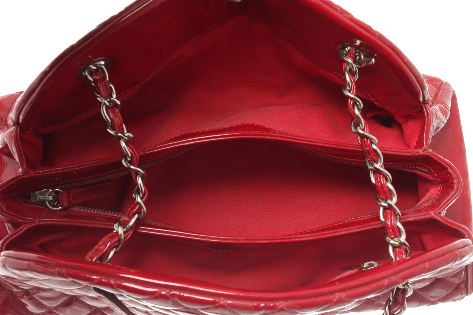 Chanel Red Quilted Patent Bowling Chain Shoulder Bag
