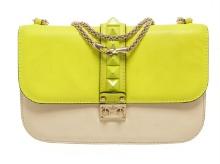 Valentino Yellow Green Leather Glam Lock Shoulder Bag